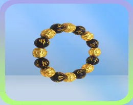 01 pulseira de pedra natural preta obsidiana pixiu com olho de tigre e duplo pixiu sorte brava tropas amuletos joias para mulheres homens 6425615