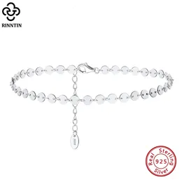 Anklets Rinntin Round Plate Chain Anklets for Women 925 Sterling Silver Fashion 14K Gold Foot Chain Bracelet Ankle Straps Jewelry SA25 231211