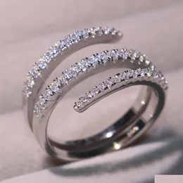 Anelli Nuovo arrivo Gioielli classici Puro 100% Sterling Sier Pave Zaffiro bianco Cz Diamante Anello da sposa da donna per gli amanti Regalo Drop Del Dhcom