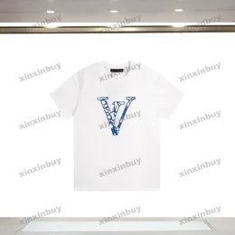 xinxinbuy Maglietta da uomo firmata T-shirt da sci Lavorata a maglia Lettera jacquard manica corta in cotone da donna Nero bianco blu grigio rosso XS-2XL