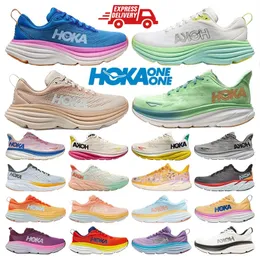 المصمم Hoka Clifton 9 Bondi 8 Hokas One Running Shoes Mens Womens Wide Black White Harbour Mist Designer Designer Mens Sneaker في الهواء الطلق