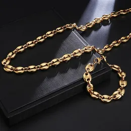 Chains Vintage Stainless Steel Coffee Bean Necklace For Men And Women 11mm 60cm Pig Nose Titanium Jewelry Gift212l