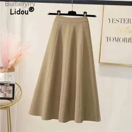 Skirts Elastic High Waisted Drape Large Hem Over Knee Length Skirt for Women 2023 Black Office All-match Mid Length A-word SkirtL231212