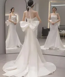 2024 elegantes Meerjungfrau-Hochzeitskleid, trägerlos, rückenfrei, großer Bogen, Satin, nach Maß, für Frauen, Braut, formelle Kleider, Vestidos de Novia, Robe de Mariage