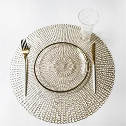 Gold Silvery Round Placemats Kitchen PVC Isolated Mats for Dining Tables Drink Coasters Coffee Cup Pad Home Restaurant Decor PA244G