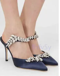 Scarpe eleganti di lusso Scarpe da donna Sandali con pantofola Sandali con tacco alto con strass Lurum Muli in raso impreziositi da cristalli Décolleté da sposa sexy con punta a punta 222