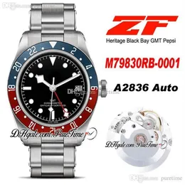 ZF GMT PEPSI 41MM A2836自動メンズウォッチブルーレッドベゼルブラックダイヤルステンレススチールブレスレットスーパーエディションPTTDピュアタイムC02279P