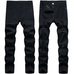 Jeans da uomo Pantaloni neri retrò Pantaloni elasticizzati con foro strappato Pantaloni slim fit alla moda di alta qualità Dunkss