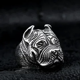 Men's Vintage Stainless Steel Ring Viking Pitbull Bulldog Gothic Pug Dog Head Totem Amulet Punk Animal Jewellery for Men Boys212x