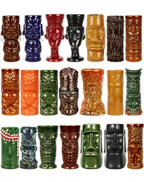 Vinglas med Hawaii Style Ceramic Tiki Mug Cocktail Creative Easter Island Cold Drink Cup For Kitchen Bar Party Whisky Beer Drinkware 231212