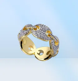 Erkek 18K Altın Deniz Bağlantı Sonsuzluk Band CZ Bling Bling Ring Pave CZ Tam Simüle Eşde Elmas Taşları Hediye Box49125582888626