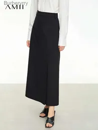 Kjolar amii minimalistiska kjolar för kvinnor 2023 Autumn New Comter All-Match High Slit A-line Slim Solid Office Lady Black kjol 12373027L231212