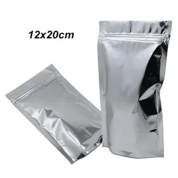 100 pezzi 12x20 cm argento stand up foglio di alluminio sacchetto di imballaggio per conservazione degli alimenti per caffè tè in polvere foglio di mylar con cerniera sacchetto di imballaggio2729