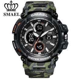 Smael Camouflage Military Watch Men防水二重の時間展示メンズスポーツ腕時計デジタルアナログクォーツ時計男性1708 210244h