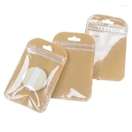 Bolsas de jóias 50pcs 7x11cm embalagem de papel kraft sacos com zíper para armazenamento de alimentos diy bijuteria pequeno organizador de negócios exibição venda