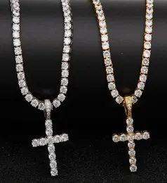 بيع Iced Out Zircon Cross Pendant مع سلسلة سلسلة التنس 4 مم مجموعة Men039S Hip Hop Jewelry Gold Silver CZ CZLA1581473