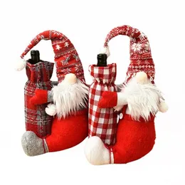 クリスマスの装飾ワインボトルは、テーブルデコレーションギフトバッグのかわいいスウェーデンのノームカバーホルダーxmas289bをカバーします