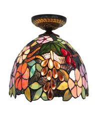 Stil Flush Montaj Tavan Işığı 12 inç Avrupa Pastoral Üzüm Art Deco Vitray Işık Armatürleri TF0479456414