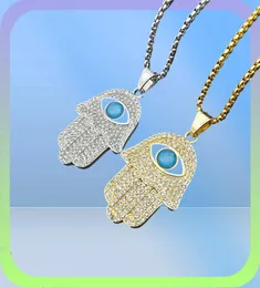 Turkish Hamsa Fatima Pendant Necklace Gold Stainless Steel Iced OutチェーンヒップホップWomenmen Jewelry 2106218542092