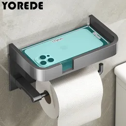 Toilet Paper Holders YOREDE Bathroom Toilet Paper Box Aluminum Alloy Paper Towel Holder Roll Paper Rack Wall Mounted Organizer Bathroom Accessories 231212