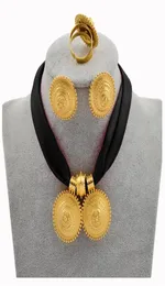 Anniyo DIY Rope Chain Ethiopian Jewelry Set Gold Color Eritrea Ethnic Style Habesha Pendant Earrings Ring 217106 2204183024210
