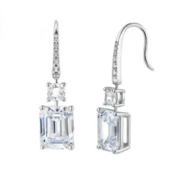 Dangle Chandelier Fashion Crystal Square Drop Earrings 럭셔리 눈부신 S925 여성 결혼식 파티 Valentine06732161을위한 은빛 보석