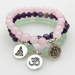 SN1140 Fashion Women's Armband Amethyst Green Aventurine Rose Quartz Mala Armband Lotus Ohm Buddha Armband 2727