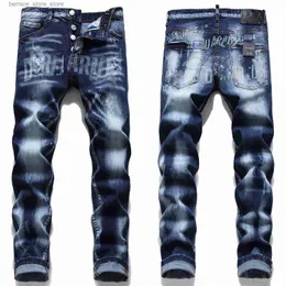 Мужские джинсы. Легкие роскошные мужские облегающие эластичные синие джинсовые брюки. Рваные повседневные джинсы с принтами. Стильные сексуальные уличные джинсы; Q231213