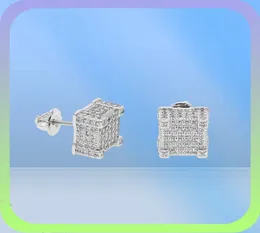 Boucle d'oreille géométrique micro pavé cz à visser pour fille femmes hommes garçon laboratoire diamant hiphop clair cz étincelles bling visser goujons oreille je6298345