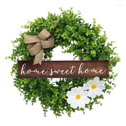 Flores decorativas eucalipto artificial deixa grinalda com sinal de madeira doce casa letras bowknot placa pendurada para porta rústica de natal