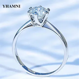 Yhamni z certyfikatem luksusowy Solitaire 1 0CT Diamond Wedding Ring Original Pure 18K White Gold Moissanite Pierścienie dla kobiet KR018277H