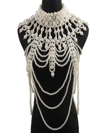 Retro Advanced Pearls Crystal Body Jewelry Chain SexyHandmade Beaded Women Bridal Wedding Dress Large Necklace Jewelry Accessor 229808897