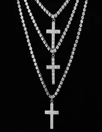 Unisex Men039s Stainless Steel Pendant Necklace CZ Cubic Zircon Cross Hip Hop Cluster Simulated Diamond Tennis 455060cm Chain6027436