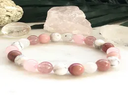 MG0881 Bracciale in cristallo di fragola da donna di nuovo design Pietra di luna Howlite Rosa Bracciale in pietra mista Quzrz7577979