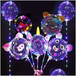 Novelty Lighting 20 Inch Bobo Balloon Led Light Mticolor Luminous 70Cm Pole 30Leds String Night Lights For Street Stall Party Weddin Dhifh