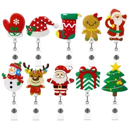 10 PCS/Lot Key Ring Christmas Christmas Retractable Glitter Holiday Badge Badge Beends Santa Claus Acrylic Badge Badge with Aligator Clip for Office Worker Accessoies