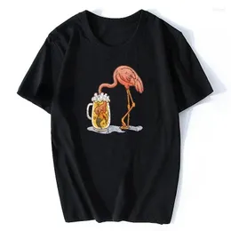 Herr t-skjortor retro flamingo öl mugg dricker t-shirt tryck mode män bomull tshirt tees streetwear