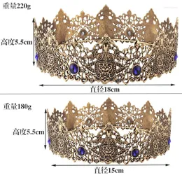 Grampos de cabelo 18cm Royal King Rodada Tiaras Negras Homens Vermelho Strass Grandes Coroas Medievais Meninos Bruxa Pageant Diadema Traje Europeu Headpieces