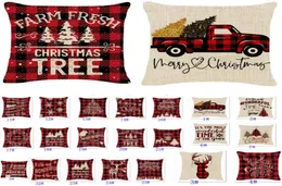 Noel Yastığı Kılıfları Keten Buffalo Noel Ağaçları Kamyon ve Ren Geyiği Kırmızı Ekose Yastık Kılıfı Noel Dekoru Yastıklar Covers8244973