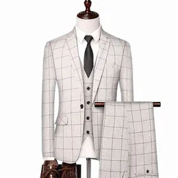 Suits Men Suits Blazers British Style Men Plaid Vest Blazer Spods 3 sztuki Zestaw Mężczyzna Modka Wysokiej klasy Szczupły Bankiet Business Business Fat A231211