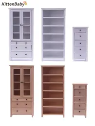 Poppenhuisaccessoires 1PC 1 12 Poppenhuis Miniatuur Hout/Witte Kleur Boekenkast Rek Studie Woonkamer Decoratie Poppenhuisaccessoires Meubilair Model 231212