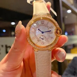 Klasyczna marka prawdziwy skórzany kwarc Stopcatch dla kobiet Mother of Pearl Shell Clock Numer zegar ze stali nierdzewnej na rękę 36mm308w