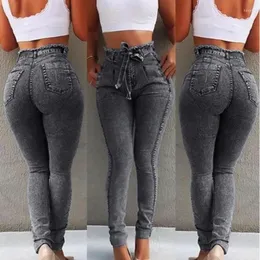 Kadınlar Kot Hasar Moda Püskül Kemeri Yüksek Bel Ağartılmış Kalem Pantolon S-5XL Uzun Pantolon Sıska Elastik Denim Kadınlar 30208