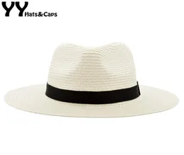 Geniş Summer Fedora Jazz Cap Straw Panama Şapkaları Erkekler İçin Hasır Güneş Şapkaları Kadın Plaj Kapakları Çift Güneş Visor Şapkaları Chapeu YY18030 Y22037124