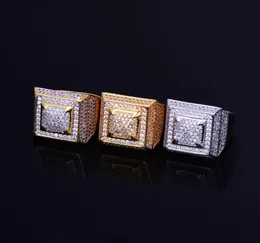 Bling Iced Out Кубический Циркон Men039s Кольца Медь Материал Золото Серебро Цвет Полный CZ Кольцо Хип-Хоп Ювелирные Изделия Gift6542236