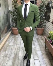 Yeni stil erkekler zeytin yeşili/kraliyet mavi damat smokin zirve yaka sağdıç düğün/balo/akşam yemeği adam blazer brideer damat 2 adet (ceket + pantolon + papyon) l656