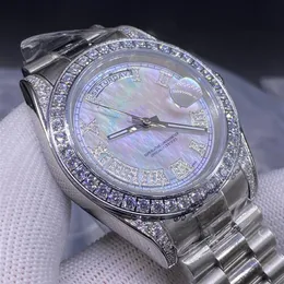 Luxury Single Ring Diamond White Pearl Men's Watch 41mm rostfritt stål Strap Automatic Date188U