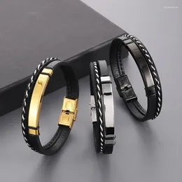 Charme pulseiras moda em camadas forte pulseira de couro de aço inoxidável para homens punk personalizado arte luz luxo jóias presente