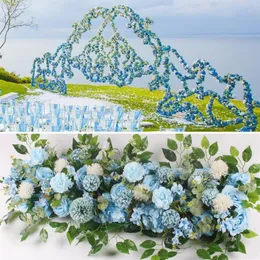 50 cm DIY Artificial Flower Row Acanthosphere Eucalyptus Rose Pion Hydrangea Plant Mix Wedding Decoration Flowers for Table Runner2812