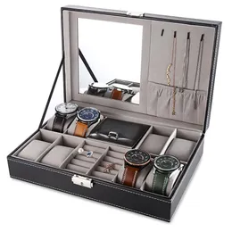 Hochwertige 8 Gitterschläger Uhr Display PU Leder Box Multifunktional Schmuck Hülle Lagerorganisator Uhren Schachteln Quadratbox288s